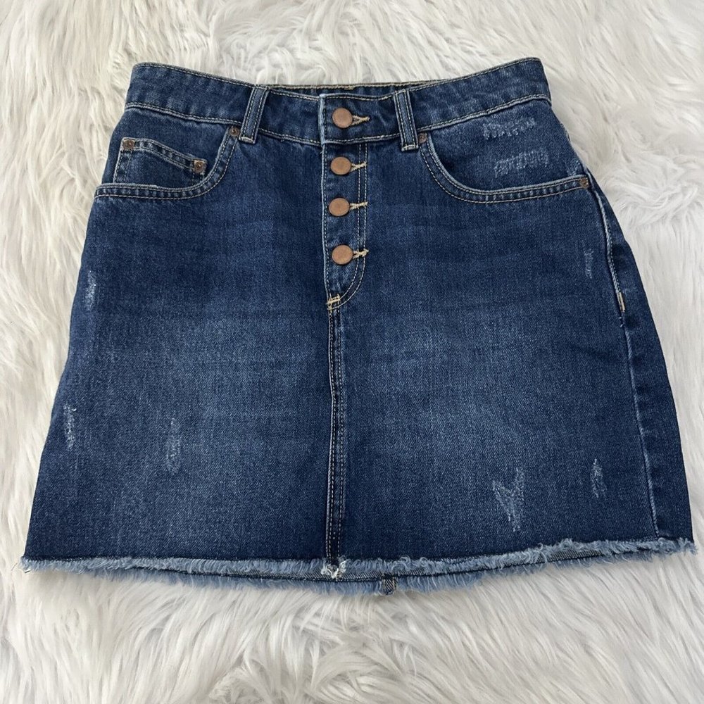 Roxy womens NWT Small denim skirt button close high waist raw hem